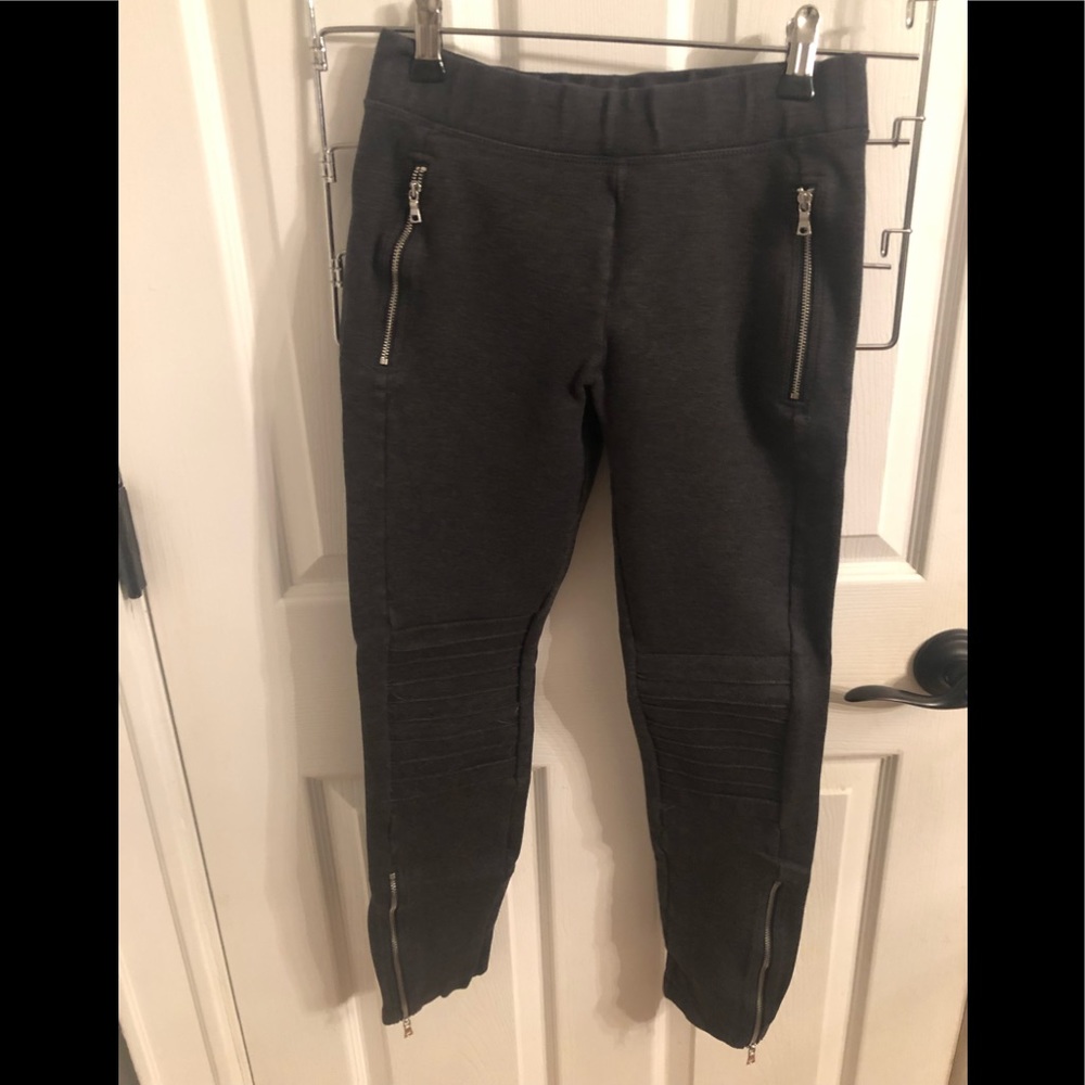 Grey Moto Leggings w/ Zip Pocket & Ankle Zip
